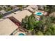 Backyard aerial view features a pool, outdoor seating area, and well-maintained garden at 1777 W Redfield Rd, Gilbert, AZ 85233