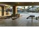 Relaxing community pool area offering picnic tables, lounge chairs, and views of lush landscaping at 19203 S 185Th Dr, Queen Creek, AZ 85142