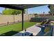Well-maintained backyard includes artificial turf, above ground pool, patio and outdoor furniture at 4038 W Windrose Dr, Phoenix, AZ 85029