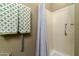 Shower stall with a neutral colored shower curtain and attached shower head at 5118 S Morning Sky Trl, Gold Canyon, AZ 85118