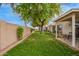 Lush backyard with mature trees provides shade and privacy, enhancing the outdoor living experience at 18725 N 92Nd Dr, Peoria, AZ 85382
