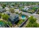 This aerial view highlights the backyard pool, patio, and lush landscaping of this inviting home at 2818 N Yucca St, Chandler, AZ 85224
