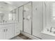 Modern bathroom with a glass shower enclosure, soaking tub, and stylish fixtures at 3749 E Sagebrush St, Gilbert, AZ 85296