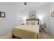 Bright bedroom featuring a bed with decorative pillows, creating a serene and inviting atmosphere at 40610 W Desert Fairways Dr, Maricopa, AZ 85138