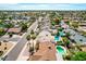 Wide aerial shot of a suburban street with houses, palm trees, and some backyard pools at 10836 N 108Th N Pl, Scottsdale, AZ 85259