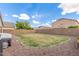 Large grassy backyard area with perimeter rock landscaping, offering ample space for recreation at 1289 E Baker Dr, San Tan Valley, AZ 85140
