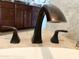 Close-up of a Moen faucet in the bathroom with dark finish and matching hardware at 17985 W Jojoba Rd, Goodyear, AZ 85338