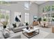 Bright, staged living room featuring vaulted ceilings, plantation shutters and modern decor at 21538 N 59Th Ln, Glendale, AZ 85308