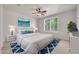 Calming bedroom with a plush bed, blue accents, and plantation shutters at 27614 N 129Th Ln, Peoria, AZ 85383