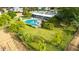 Lovely backyard view featuring a fenced pool, lush green lawn, and mature trees creating a serene and private outdoor space at 370 E Redfield Rd, Chandler, AZ 85225