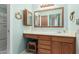 This bathroom has light blue walls, a framed mirror, and a single sink vanity at 370 E Redfield Rd, Chandler, AZ 85225