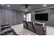 A home theater room with tiered seating and a large television at 6102 E Calle Del Norte --, Scottsdale, AZ 85251