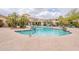Community pool with turquoise water surrounded by lounge chairs and palm trees at 16013 S Desert Foothills Pkwy # 2055, Phoenix, AZ 85048