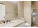 Clean bathroom featuring granite countertops, white cabinets, and a glass enclosed shower at 4055 N Recker Rd # 82, Mesa, AZ 85215