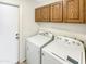 Laundry room featuring side-by-side washing machine and dryer with oak cabinets above and a white door at 4247 N 101St Ave, Phoenix, AZ 85037