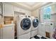 Bright laundry room features modern washer/dryer, overhead cabinets, and tiled countertop space at 512 W Seldon Ln, Phoenix, AZ 85021