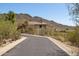 Paved driveway winding through the desert landscape leads to the house surrounded by trees and shrubs at 12639 N 136Th St, Scottsdale, AZ 85259
