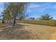 Spacious gravel backyard, storage sheds, a tall block fence, and large tree at 1719 E Pinchot Ave, Phoenix, AZ 85016
