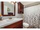 Bathroom with wood vanity features a white sink, vanity mirror, and matching cabinetry at 19645 N 3Rd Ave, Phoenix, AZ 85027