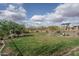 Large grassy backyard featuring mature trees, seating area, and lush landscaping providing a private outdoor space at 21882 N 260Th Ln, Buckeye, AZ 85396