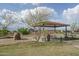 Community park pavilion with picnic tables, BBQ, seating, and mature trees in a lush green space at 21882 N 260Th Ln, Buckeye, AZ 85396
