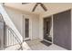 Covered patio featuring outdoor access and a 'hello' door mat at 2523 W Running Deer Trl, Phoenix, AZ 85085