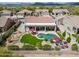 Stunning aerial view of a backyard oasis with a sparkling pool, lush lawn, covered patio, and firepit area at 4607 E Sierra Sunset Trl, Cave Creek, AZ 85331