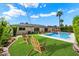 Private backyard oasis featuring a sparkling pool, lush lawn, and outdoor seating at 7502 E Princeton Ave, Scottsdale, AZ 85257