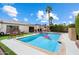 Backyard pool with flamingo float, outdoor seating, and tropical landscaping creates a relaxing oasis at 7502 E Princeton Ave, Scottsdale, AZ 85257