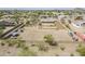 Overhead view of a property with large lot, shipping container, and covered shed at 907 N Mountain Rd, Mesa, AZ 85207