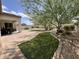 Serene backyard with lush grass, a brick patio, and mature trees for shade at 20525 W Hamilton St, Buckeye, AZ 85396