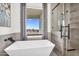 Bright bathroom featuring a modern tub next to glass shower that frames desert landscape views at 35280 N Bell Rd, Queen Creek, AZ 85144