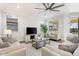 Comfortable living room with modern decor, ceiling fan, and natural light at 4360 N 186Th Ln, Goodyear, AZ 85395