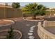 Desert landscaping and palm trees enhance the fenced backyard at 6722 E El Paso St, Mesa, AZ 85205