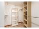 Walk-in closet featuring built-in shelving and ample storage space for organization at 7252 E Edgewood Ave, Mesa, AZ 85208