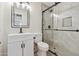 This bathroom has new cabinets, a glass shower, and modern fixtures at 8132 W Earll Dr, Phoenix, AZ 85033