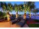 Relaxing poolside patio with comfortable lounge chairs surrounded by lush palm trees, creating a private retreat at 15954 W Sheila Ln, Goodyear, AZ 85395