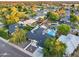 Aerial shot of a property with a sparkling pool and mature trees in a residential neighborhood at 1609 W State Ave, Phoenix, AZ 85021