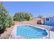 Inviting pool featuring cool blue water with a convenient ladder for easy access, surrounded by a nice patio and block wall at 16256 N 64Th Pl, Scottsdale, AZ 85254