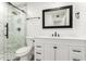 Stylish bathroom featuring a sleek vanity and a glass-enclosed shower at 17411 N 36Th St, Phoenix, AZ 85032