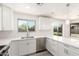 Bright kitchen features white cabinets, stainless steel appliances, and quartz countertops overlooking backyard at 17411 N 36Th St, Phoenix, AZ 85032