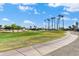 Scenic view of the lush green golf course, mature trees, and concrete path on a sunny day at 20609 N Canyon Whisper Dr, Surprise, AZ 85387