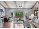 Bright living room featuring exposed beams, large windows, and comfortable seating at 2673 Leisure World --, Mesa, AZ 85206