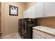 Functional laundry room featuring modern appliances, ample storage, and a utility sink at 33269 N 73Rd Pl, Scottsdale, AZ 85266