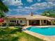 Inviting backyard pool and patio with lush green lawn and clear blue sky overhead, perfect for outdoor living at 4867 E Windstone Trl, Cave Creek, AZ 85331