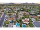 Panoramic aerial view capturing the serene neighborhood and private backyard pools at 5975 E Larkspur Dr, Scottsdale, AZ 85254