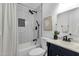 Beautiful bathroom showcasing subway tile shower, modern fixtures, and a stylish vanity at 6009 N 79Th St, Scottsdale, AZ 85250