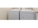 Modern laundry room with a side-by-side washer and dryer for convenient chores at 20941 E Pecan Ln, Queen Creek, AZ 85142
