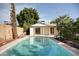 Sparkling blue pool surrounded by lush landscaping and a well-maintained backyard at 2533 E Flower St, Phoenix, AZ 85016