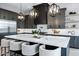 Stylish kitchen island with seating, pendant lights, and gray cabinetry at 3842 E Alameda Ln, Gilbert, AZ 85298
